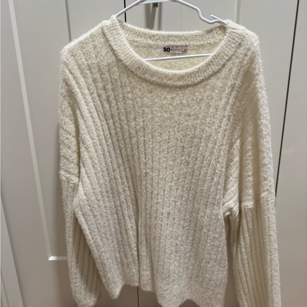 SO Women's Textured Cream Crew Neck Sweater